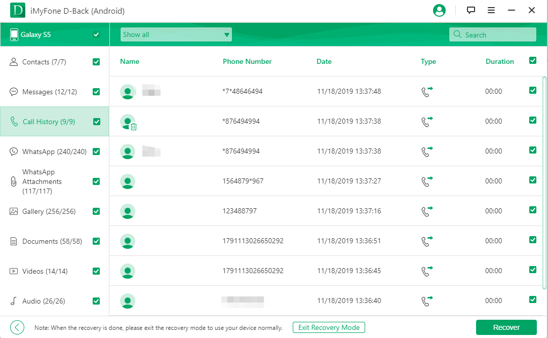 D Powrót do Androida odzyskać usunięte numery telefonów
