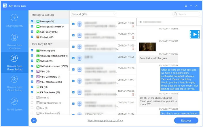 podgląd wiadomości w kopii zapasowej iTunes