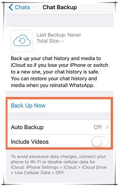 wyłącz automatyczną kopię zapasową WhatsApp
