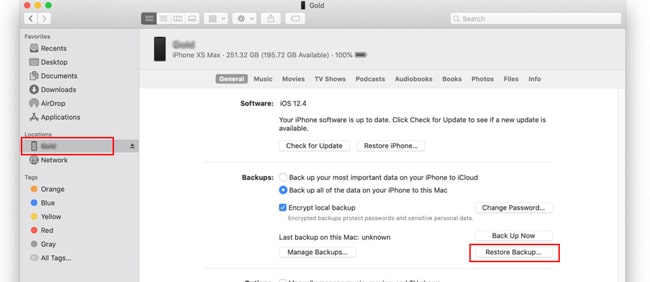 przywróć kopię zapasową iPhone'a na Macos Catalina i nowszych