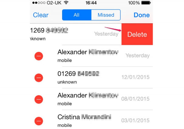 usuń historię połączeń iphone