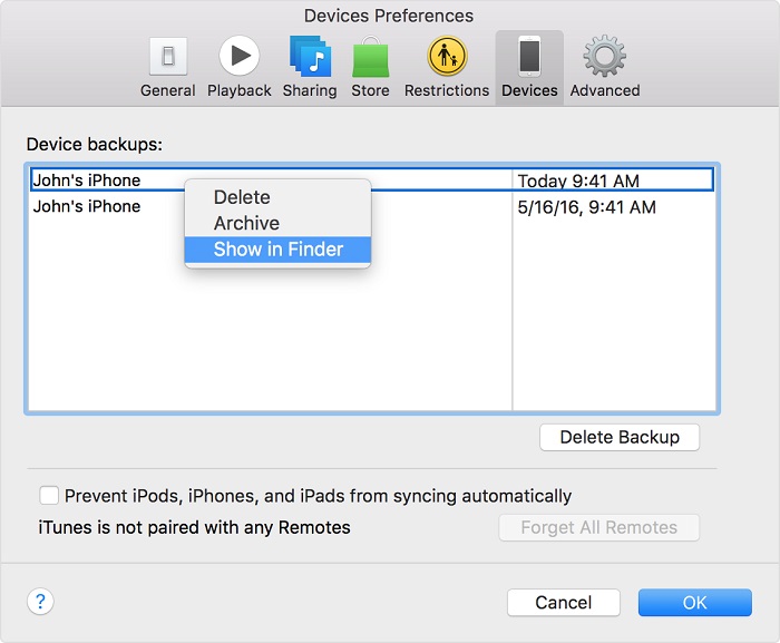znajdź kopie zapasowe iTunes na komputerze Mac