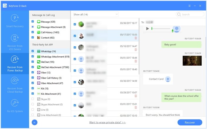 Podgląd usuniętych wiadomości WhatsApp z iTunes