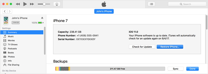 przywróć iPhone'a za pomocą iTunes