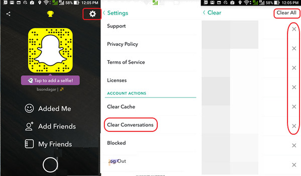 Wyczyść zdjęcia Snapchata, usuwając rozmowę