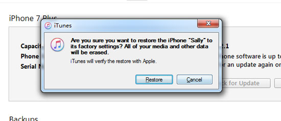reset fabryczny-iphone-przez-itunes