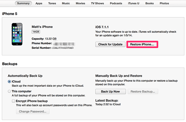 twardy restart iPhone'a za pomocą iTunes