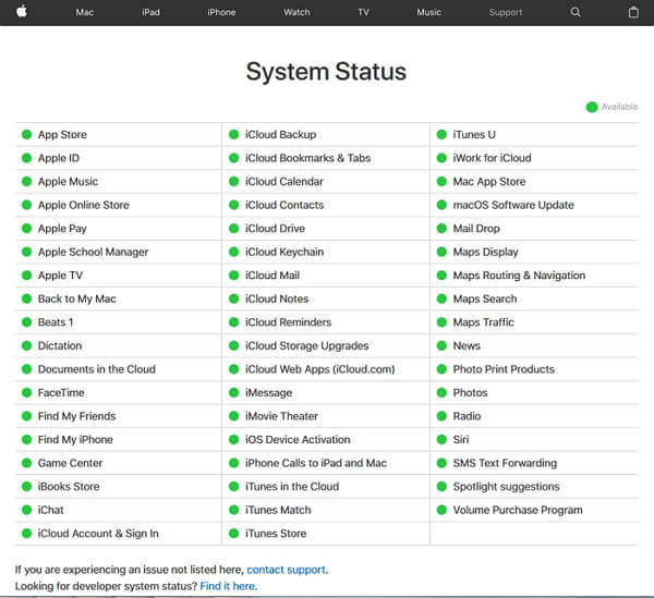 Stan systemu Apple