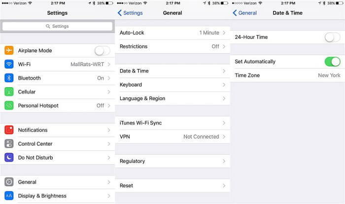 sprawdź ustawienia danych i czasu w iPhonie