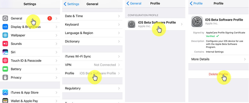 usuń profil beta ios