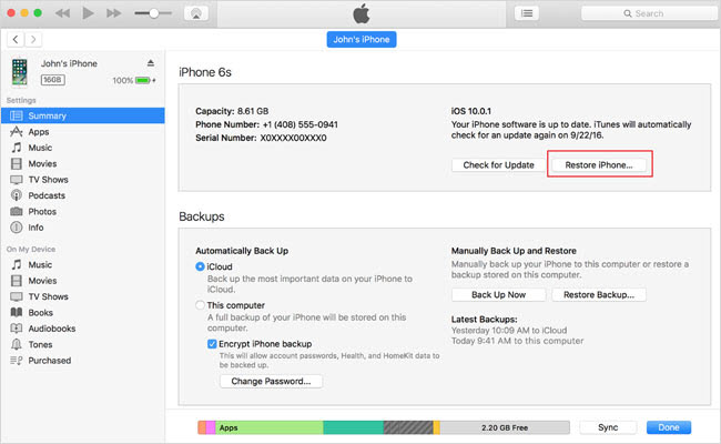 zresetuj iPhone'a 6 za pomocą iTunes