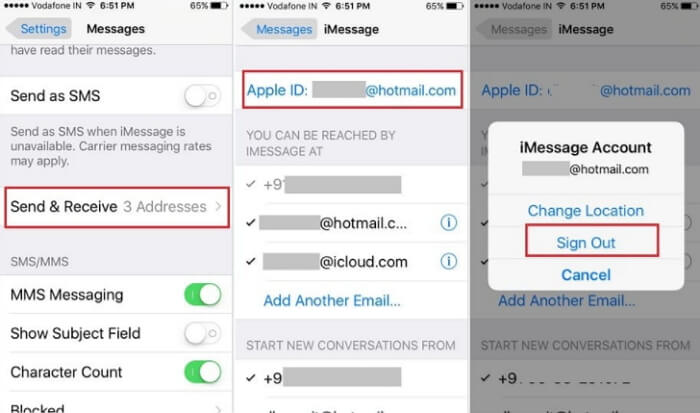 Wyloguj się, a następnie zaloguj się do iMessages