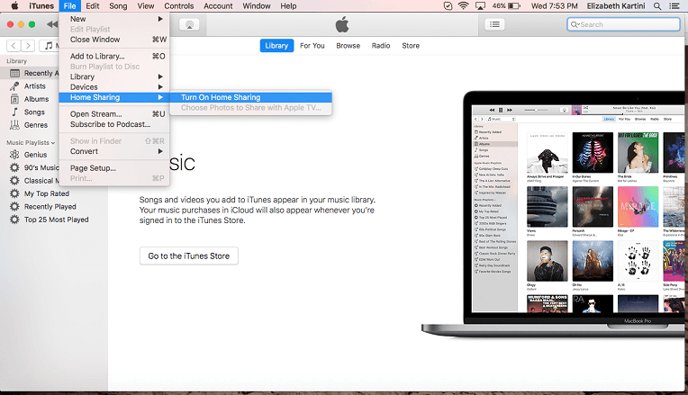 włącz udostępnianie w domu w iTunes