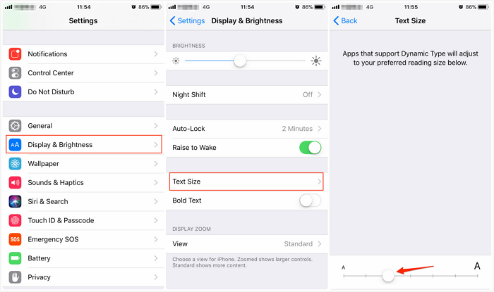 zmiana czcionki ios