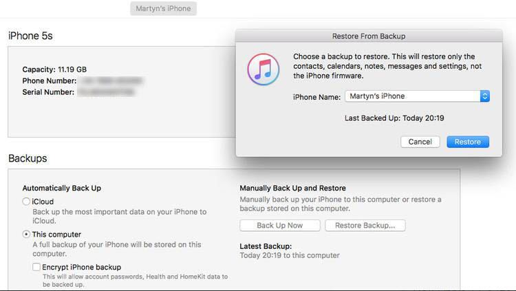 przywróć kopię zapasową iTunes na iPhone'a