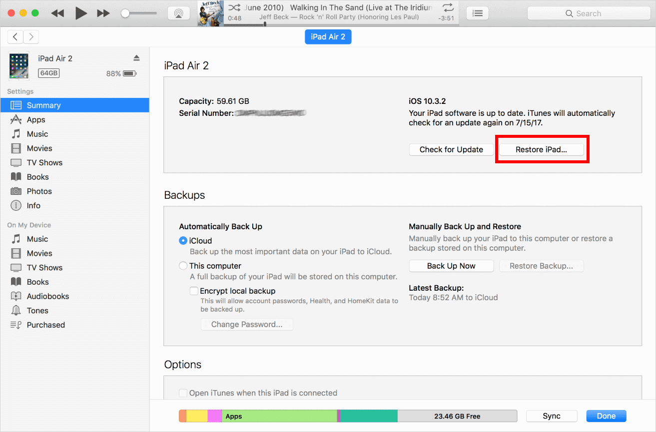 iTunes przywracanie iPada
