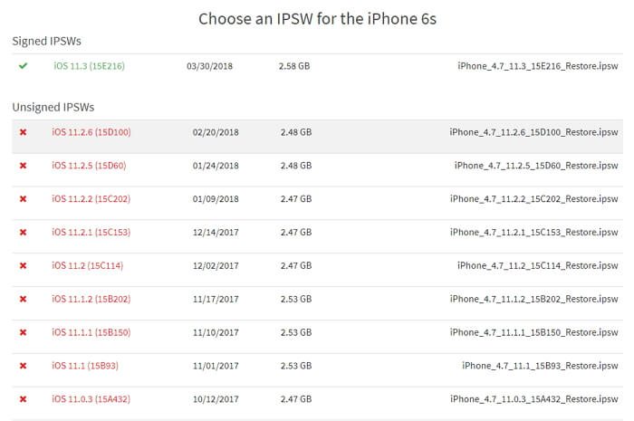 podpisany iPSW dla iPhone'a 6s