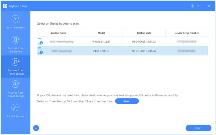 Wybierz iTunes Backup