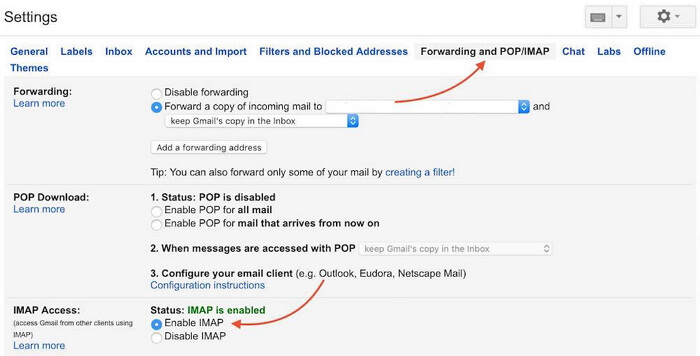 włącz IMAP dla Gmaila