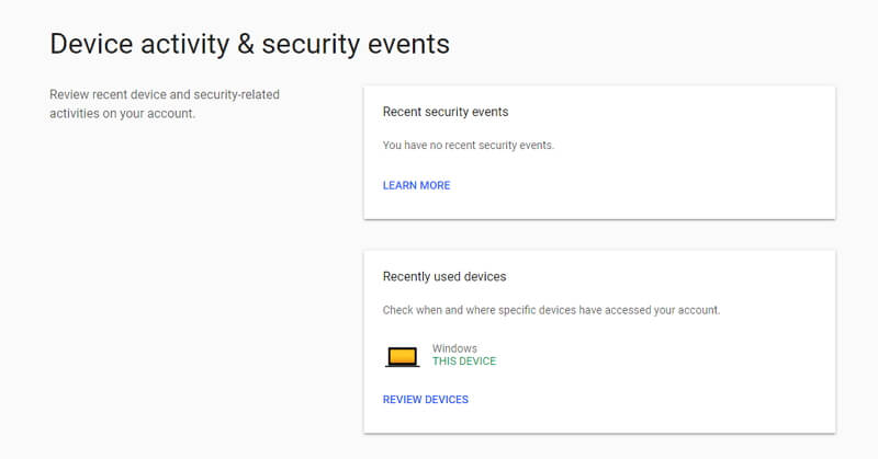 aktywność urządzenia google