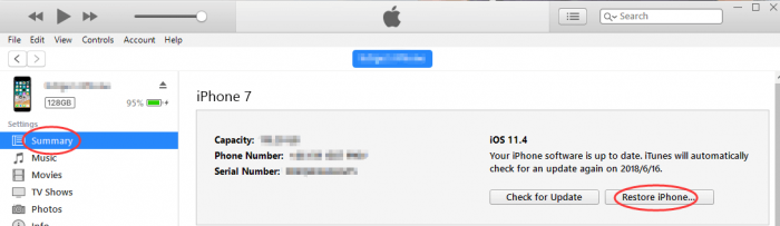 przywróć iPhone'a z iTunes
