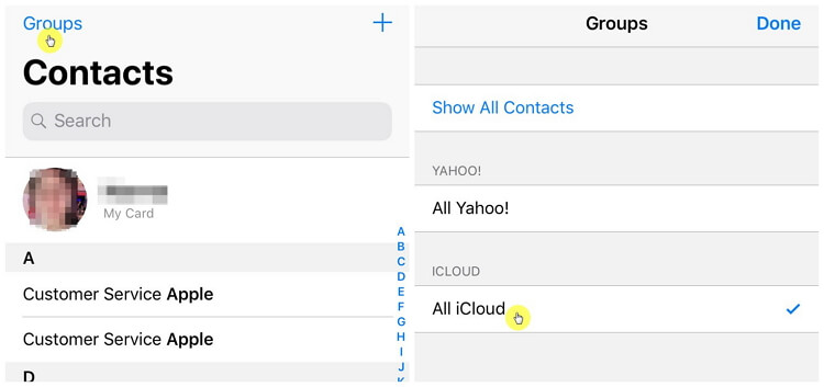 wybierz iCloud jako domyślne konto kontaktów