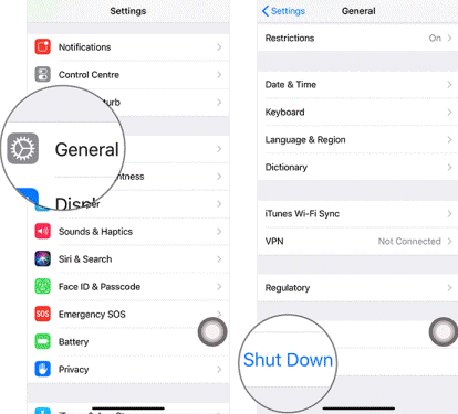 wyłącz iPhone'a X z ustawień