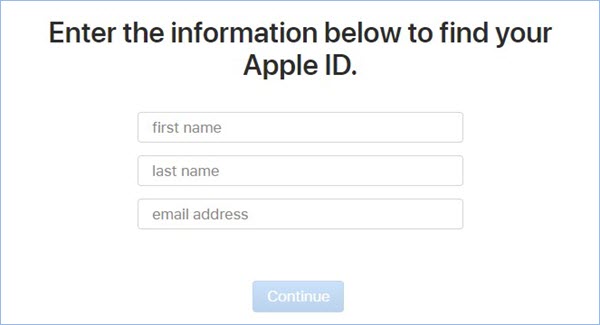 wprowadź informacje, aby znaleźć identyfikator Apple