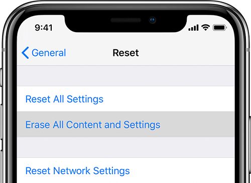 usuń całą zawartość i ustawienia na iPhonie