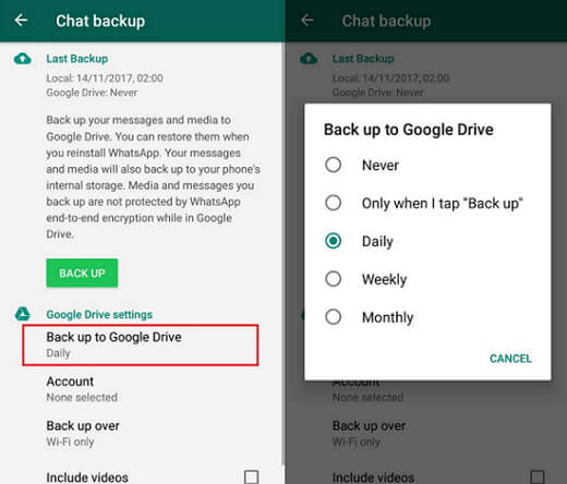 kopia zapasowa WhatsApp na dysk Google