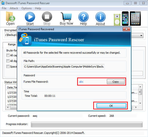 Odzyskano hasło Daossoft iTunes Password Rescuer