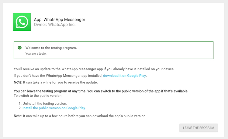 Przełącz się na WhatsApp Beta