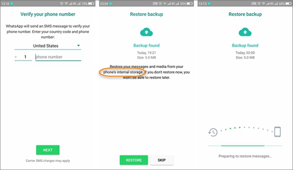przywróć lokalną kopię zapasową WhatsApp na Androida