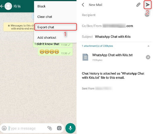 wyślij e-mail na WhatsApp z Androida