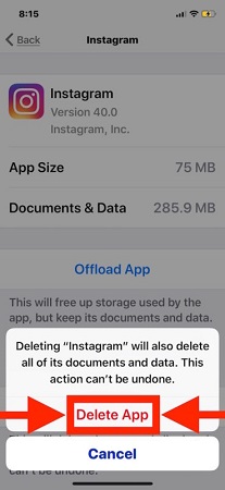 wyczyść pamięć podręczną na Instagramie, usuwając aplikację