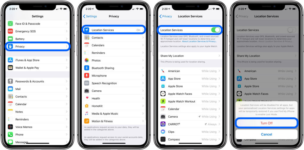 Włącz/wyłącz usługę lokalizacji iPhone'a