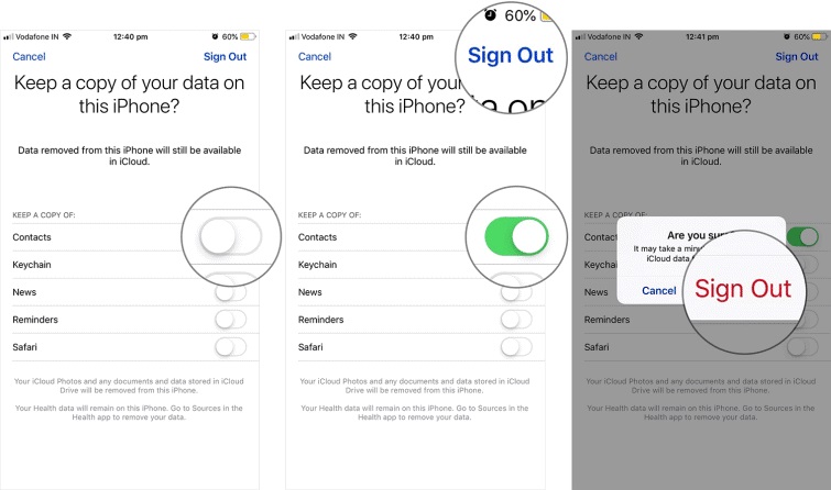 wyloguj się z icloud