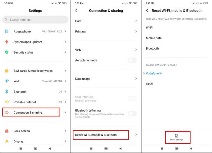 zresetuj ustawienia sieciowe na Androidzie