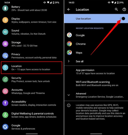 zresetuj ustawienia lokalizacji na urządzeniu z Androidem