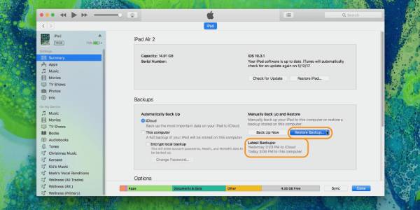 przywróć iPada z kopii zapasowej iTunes