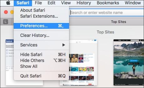 przejdź do preferencji na safari na Maca