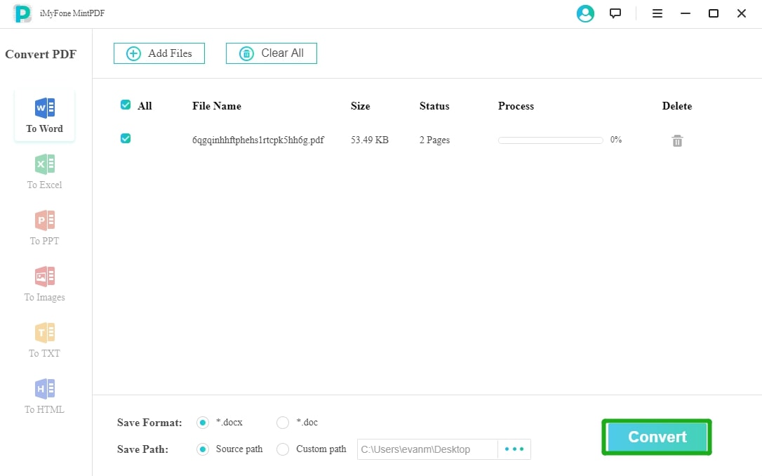 zapisz PDF jako słowo MintPDF start