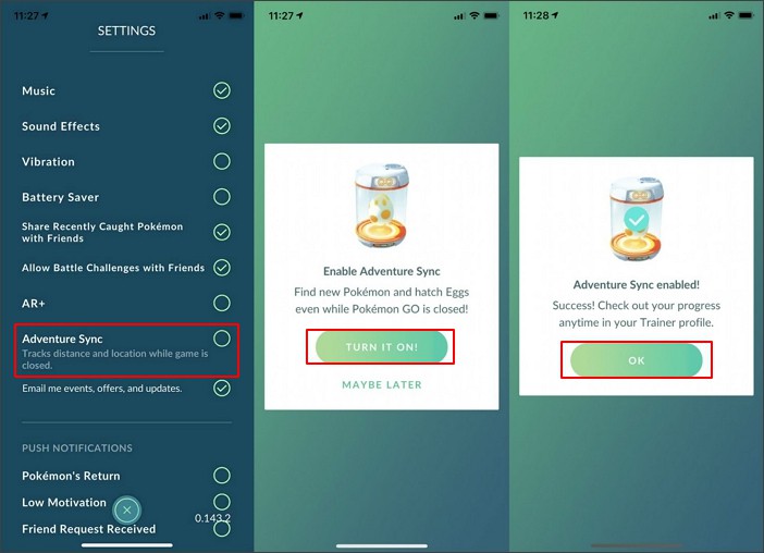 włącz synchronizację przygody w Pokémon GO