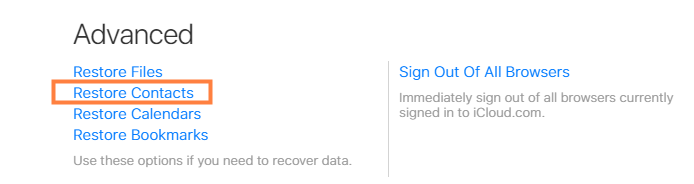 przywróć kontakty z iCloud.com