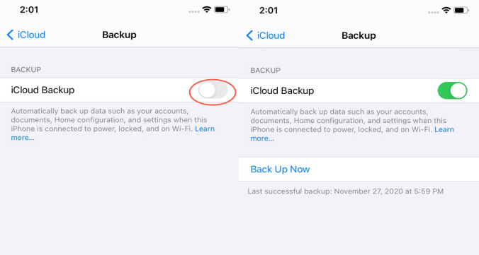włącz kopię zapasową icloud w ustawieniach 2