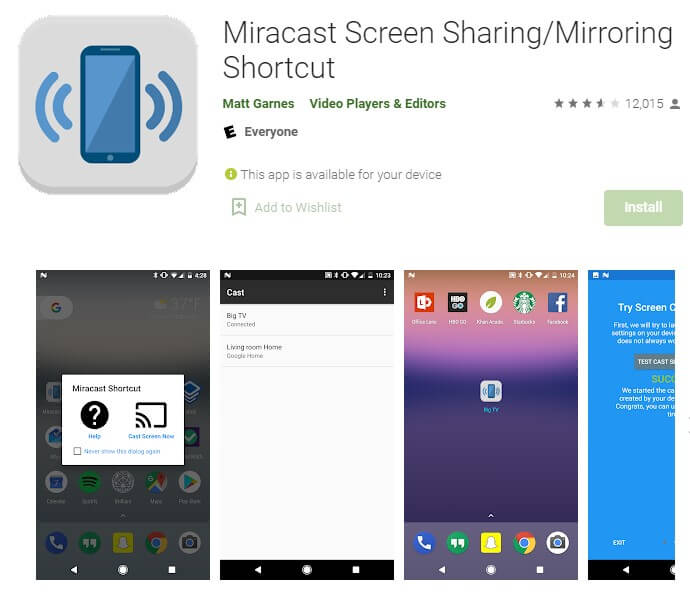 Skrót do udostępniania/odgrywania ekranu Miracast