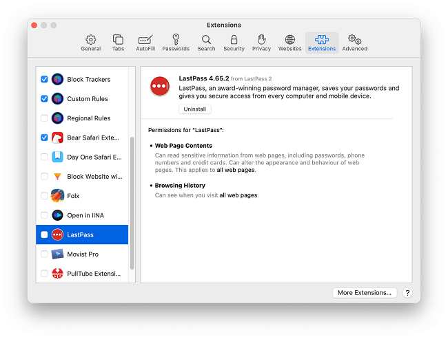 odinstaluj lastpass mac safari