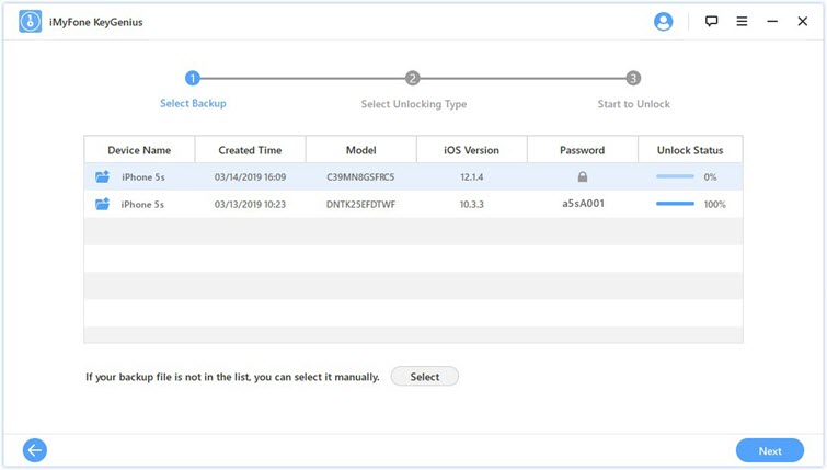 wybierz kopię zapasową iTunes